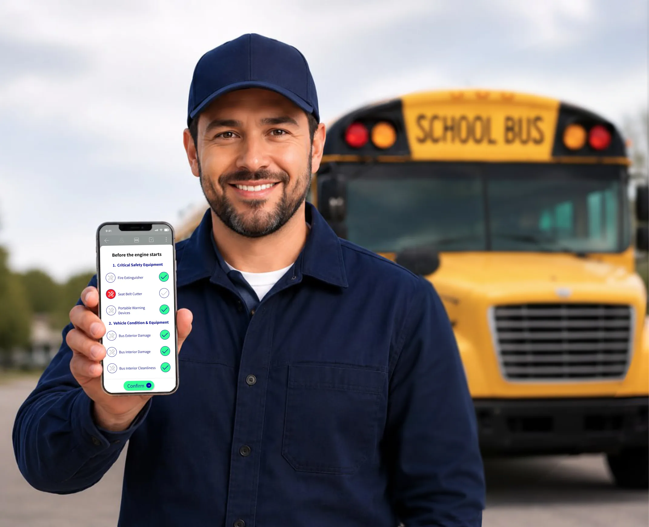 School bus driver using Weorda app